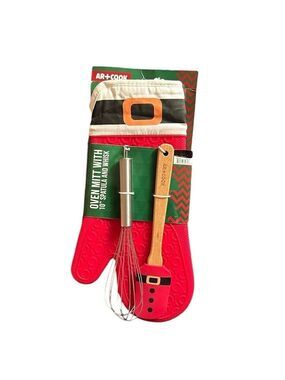 Christmas Baking Set Solid Silicone Potholder Oven Mitt Whisk and Spatula